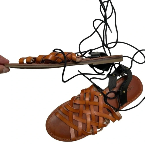 American Eagle Brown Black Woven Gladiator Lace-Up Sandals Size 8 Boho - Picture 3 of 10